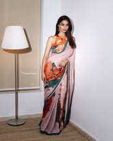Coral Floral Saree with Blouse | Meenakshi Chaudhary